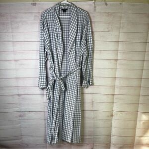Brooks Brothers 100% Cotton Blue WhiteGingham Stripe Belted Robe Size XL